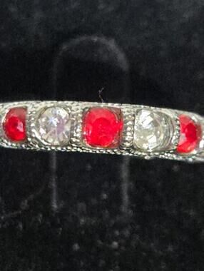 Ring /  White Gold 10K Plated Wedding Ring with Agate / Size 7.75 / 3.42g